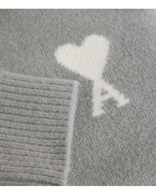 AMI Gray Alpaca-Blend Crew-Neck Sweater for men