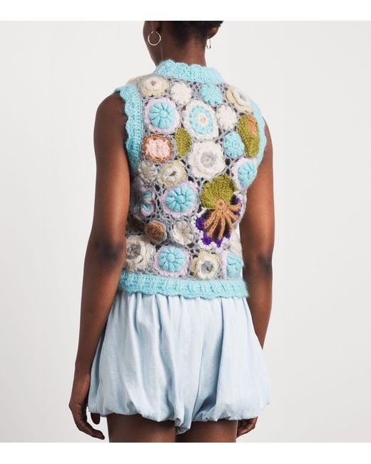 Ganni Blue Mohair-Blend Dreamy Floral Sweater Vest