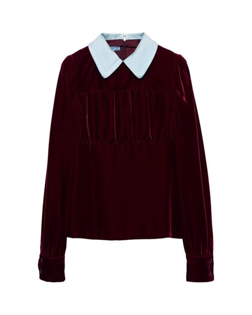Prada Red Velvet Polo Top