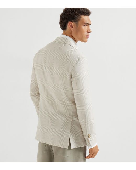 Brunello Cucinelli White Wool-Silk-Linen Blazer for men