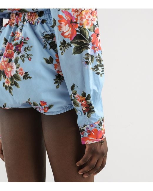 Dolce & Gabbana Blue Cotton Floral Print Shirt