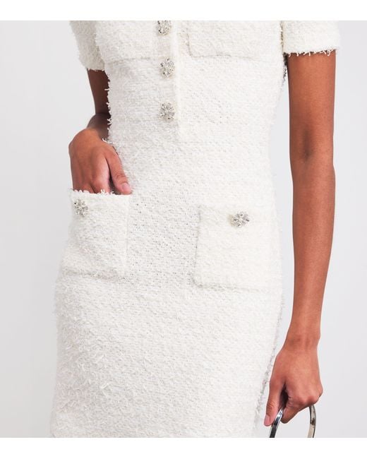 Self-Portrait Cream Boucl Knit Mini Dress With Crystal Buttons in White | Lyst Self-Portrait Cream Boucl Knit Mini Dress With Crystal Buttons in White | Lyst