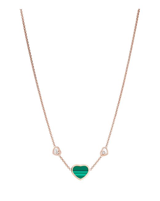 Chopard Metallic Diamond And Malachite Happy Hearts Necklace