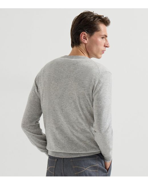 Brunello Cucinelli Gray Cashmere Crew-Neck Sweater for men