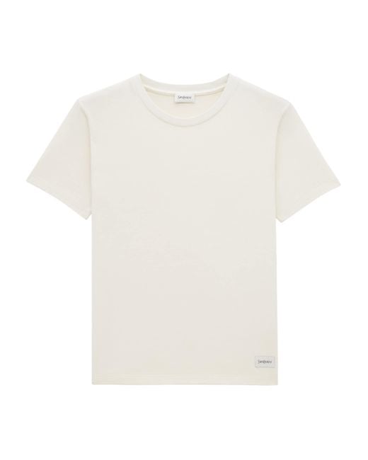 Saint Laurent White Logo-Patch T-Shirt for men