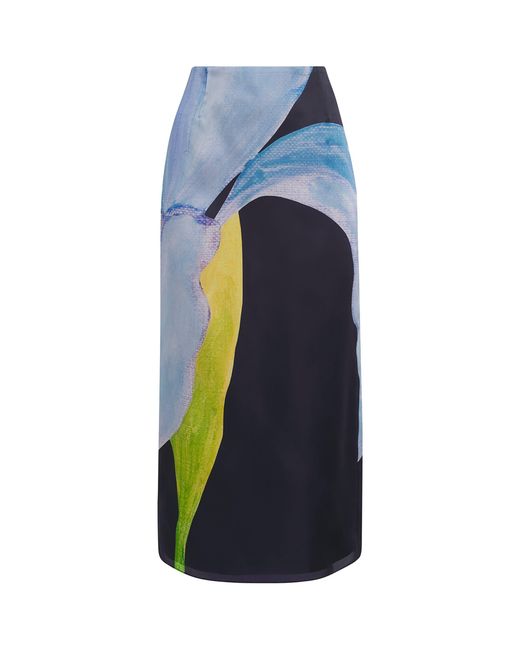 Lafayette 148 New York Blue Silk Iris Print Midi Skirt
