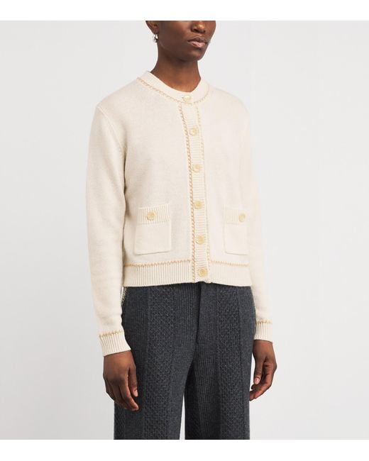 Allude White Wool-Cashmere Button-Up Cardigan