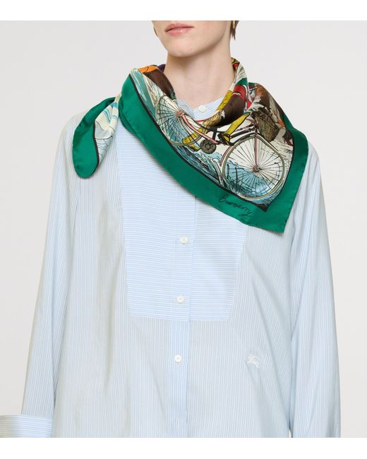 Burberry Green Silk Raining Cats And Dogs Scarf