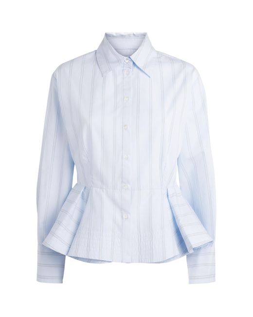 Sandro Blue Cotton Stripe Peplum Shirt