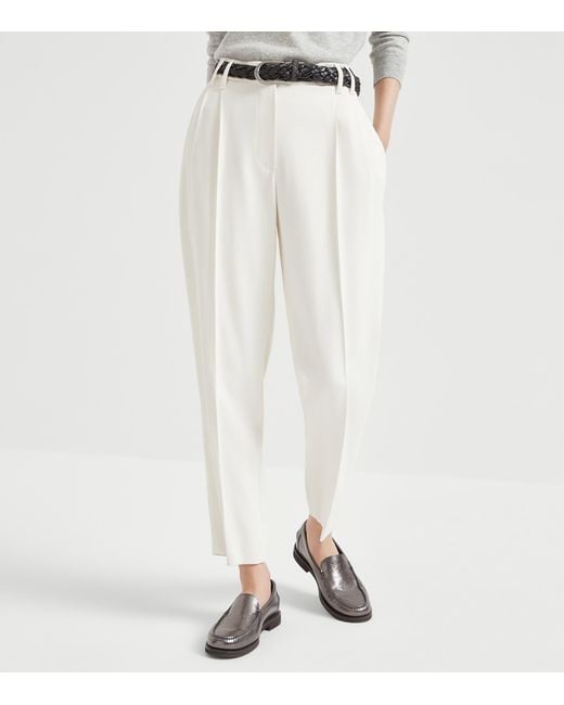 Brunello Cucinelli White Comfort Viscose Couture Twill Slouchy Trousers