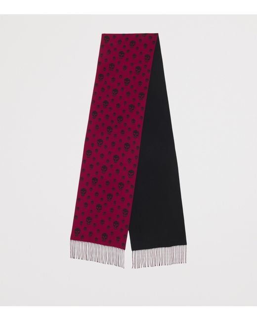 McQueen Purple Wool-Cashmere-Silk Skull Scarf