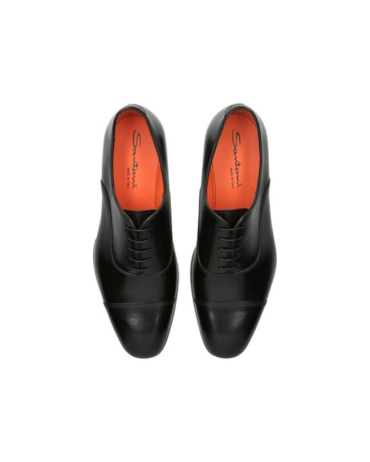 Santoni Black Leather Adrian Blake Oxford Shoes for men