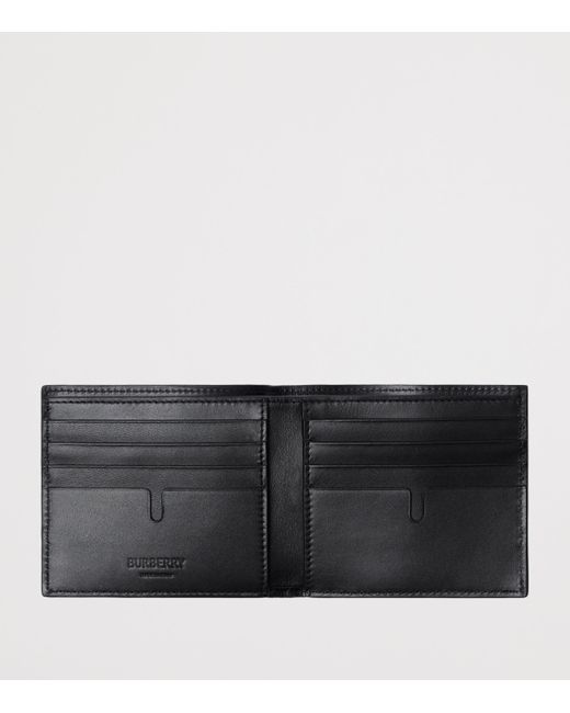 Burberry Black Leather Embossed Check Bifold Wallet for men