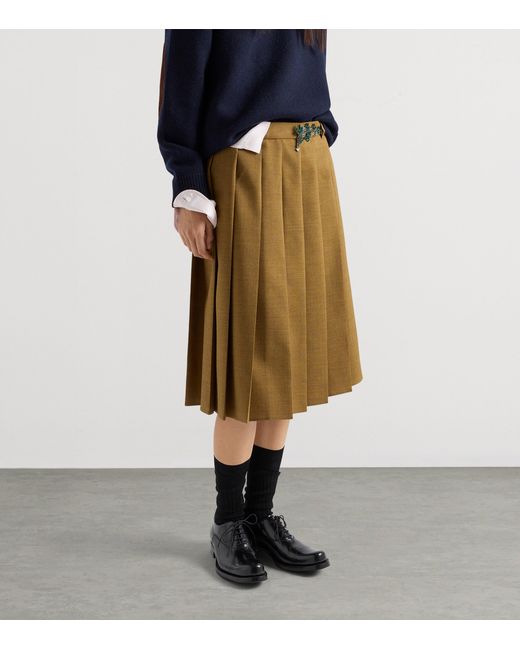 Prada Green Pleated Hopsack Midi Skirt