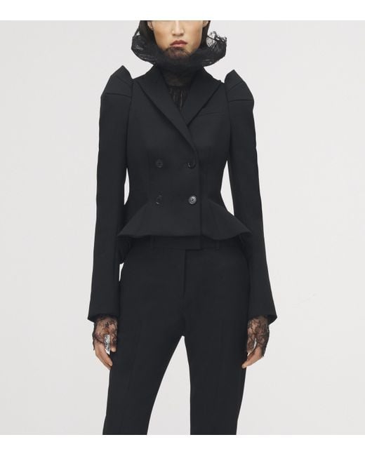 Alexander McQueen Black Stretch-Wool Structured Blazer