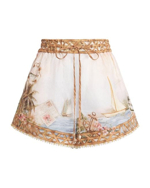 Zimmermann Natural Linen Printed Mahon Shorts