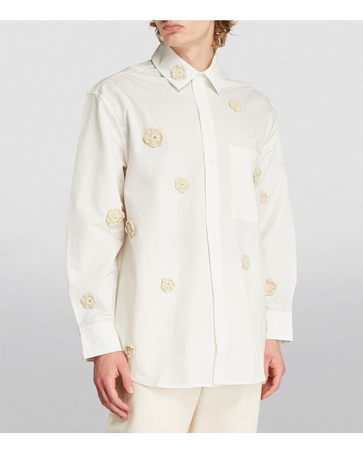 Song For The Mute White Floral-embroidered Long-sleeve Shirt for men