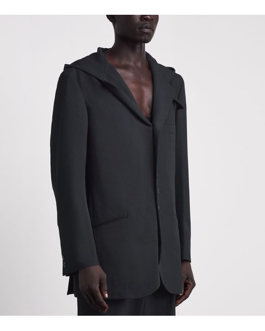 Yohji Yamamoto Blue Wool Hooded Blazer for men