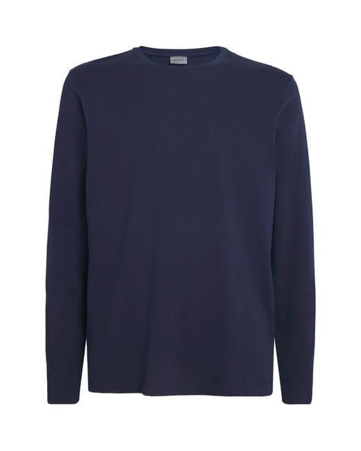 Hanro Blue Cotton Living Long-Sleeve T-Shirt for men