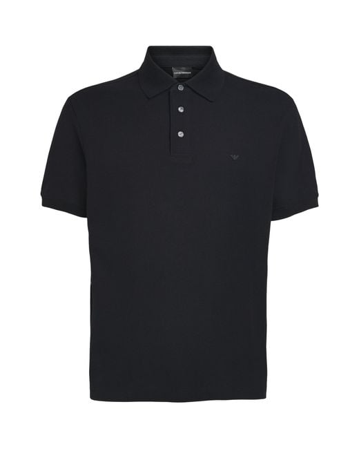 Emporio Armani Black Cotton Logo Polo Shirt for men