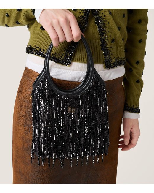 Miu Miu Black Embellished Ivy Shoulder Bag
