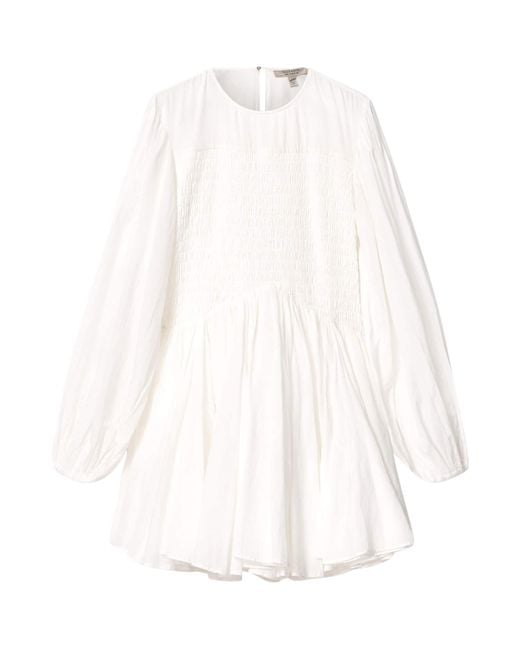 AllSaints White Smocked Chia Mini Dress