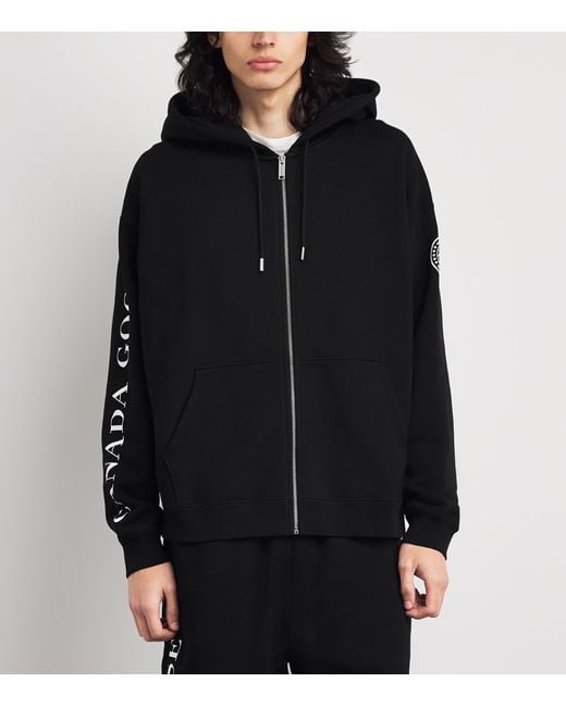 Canada Goose Black Organic Cotton Graphic Rove Zip-Up Hoodie for men