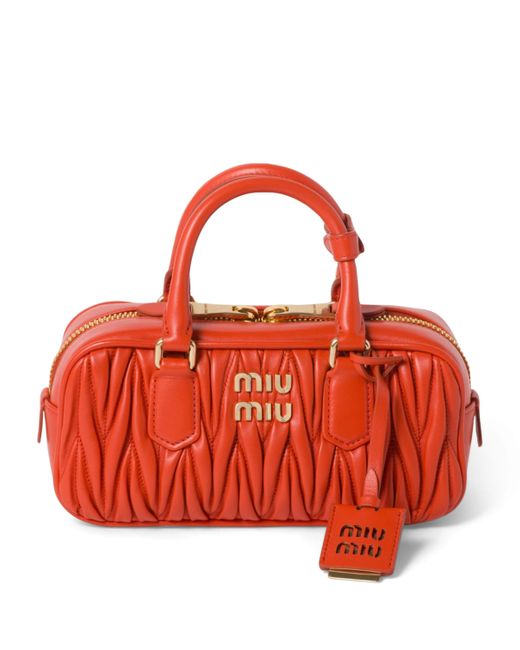Miu Miu Red Small Matelassé Leather Arcadie Top-Handle Bag