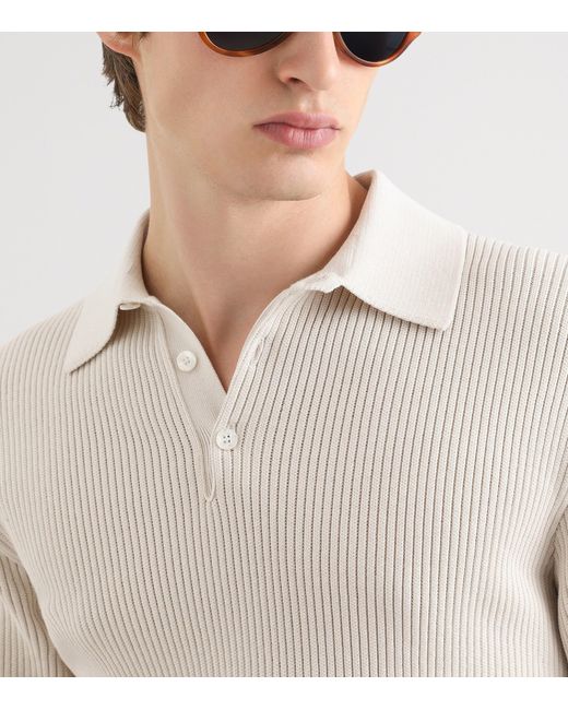 Dolce & Gabbana White Cotton Micro-Rib Polo Shirt for men
