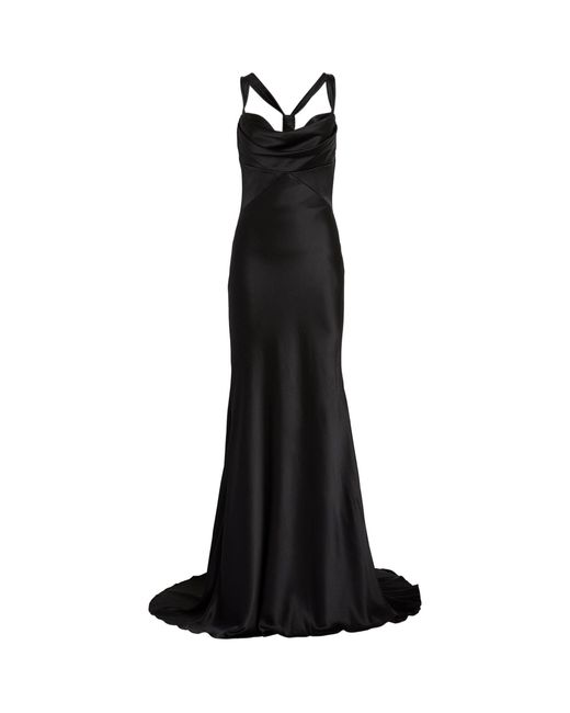 Monique Lhuillier Silk Cross Gown in Black | Lyst UK