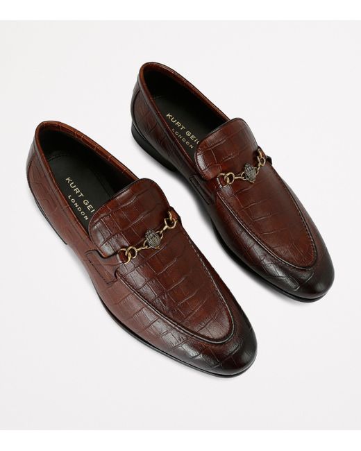 Kurt Geiger Brown Croc-Embossed Alton Loafers