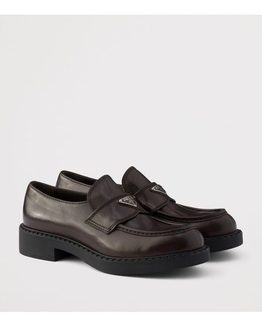 Prada Brown Aged Leather Chunky Loafers