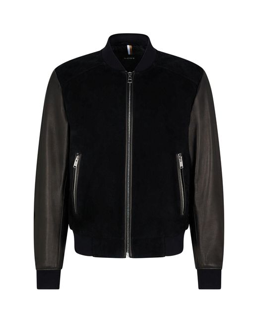 BOSS by HUGO BOSS Leather-suede Bomber Jacket in Black for Men | Lyst