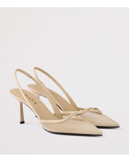 Prada Metallic Leather-Mesh Slingback Pumps 75