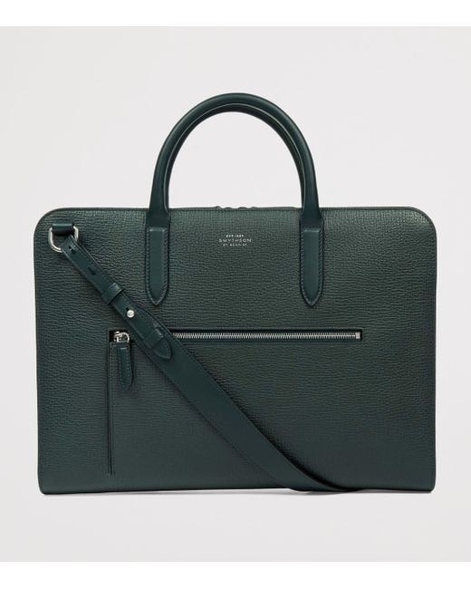 Smythson Green Ludlow Calf Leather Ultra Slim Briefcase for men