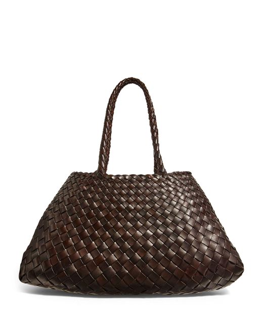Dragon Diffusion Brown Large Leather Woven Santa Croce Tote Bag