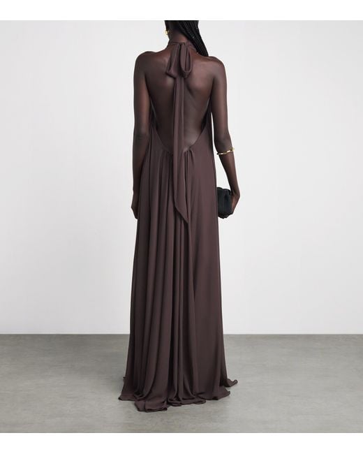 De La Vali Purple Chiffon Halterneck Adela Maxi Dress