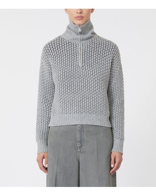 Max Mara Gray Wool-Blend Half-Zip Sweater