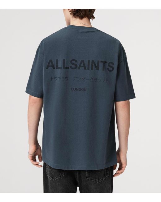 AllSaints Blue Organic Cotton Underground Print T-Shirt for men