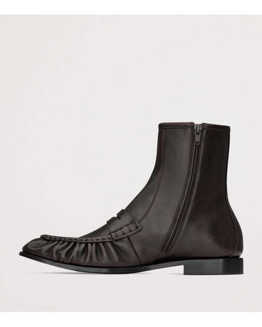 Saint Laurent Brown Leather Le Loafer Ankle Boots for men