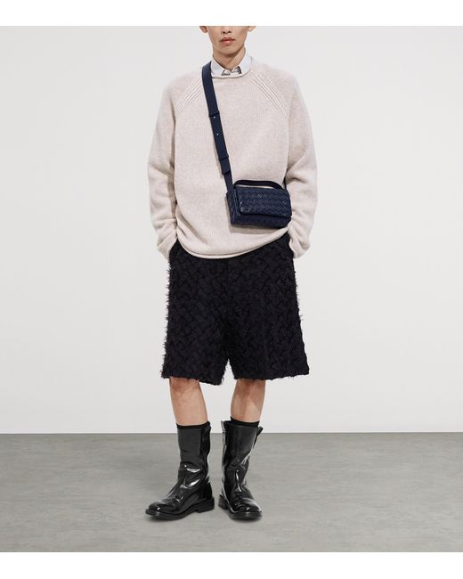 Bottega Veneta Blue Mini Leather Intrecciato Flap Cross-Body Bag for men