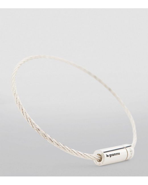 Le Gramme White Sterling Silver Cable Bangle for men