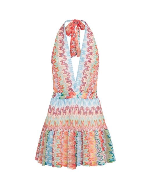 Missoni White Plunge-Neck Zigzag Mini Dress
