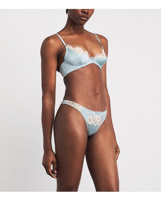 Fleur du Mal Gray Silk Lace-Detail Juliet Thong