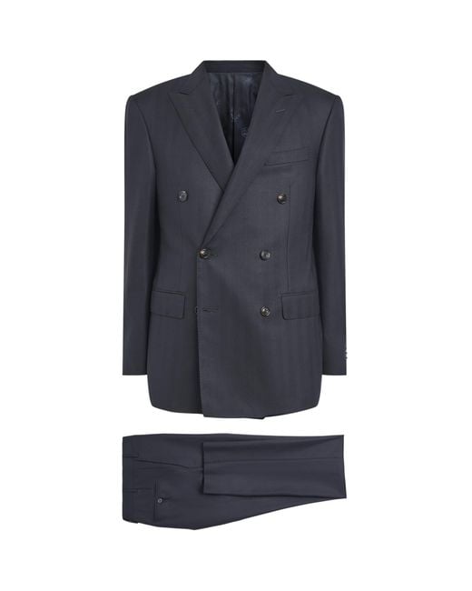 Corneliani Blue Wool Herringbone 2-Piece Suit for men
