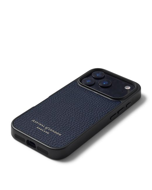 Aspinal Blue Grained Leather Iphone 17 Pro Case