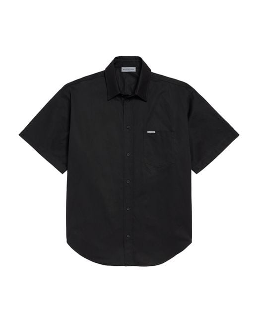 Balenciaga Black Cotton Workwear Short-Sleeve Shirt for men