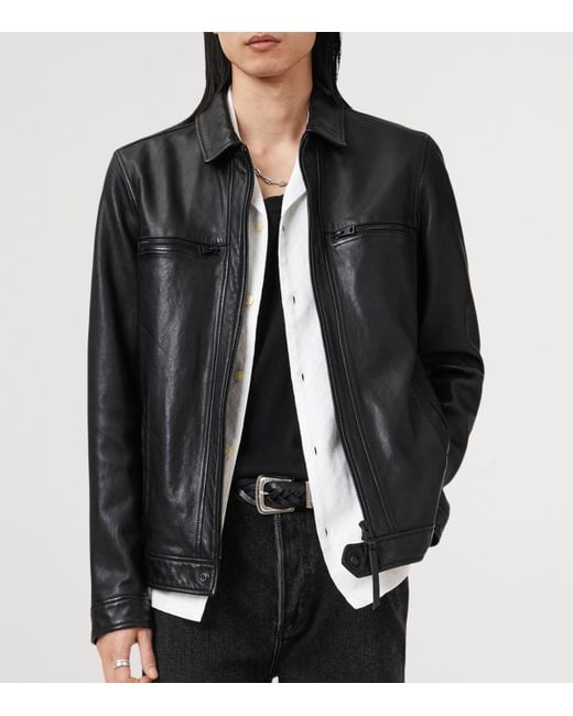 AllSaints Black Leather Luck Jacket for men