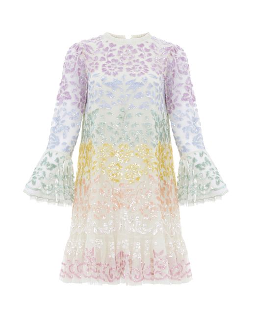 Needle & Thread Multicolor Chakra Sequin Long Sleeve Mini Dress