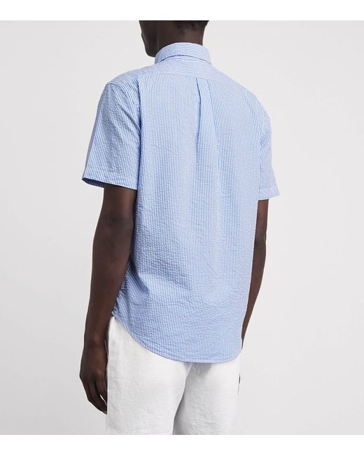 Polo Ralph Lauren Blue Cotton Seersucker Stripe Short-Sleeve Shirt for men